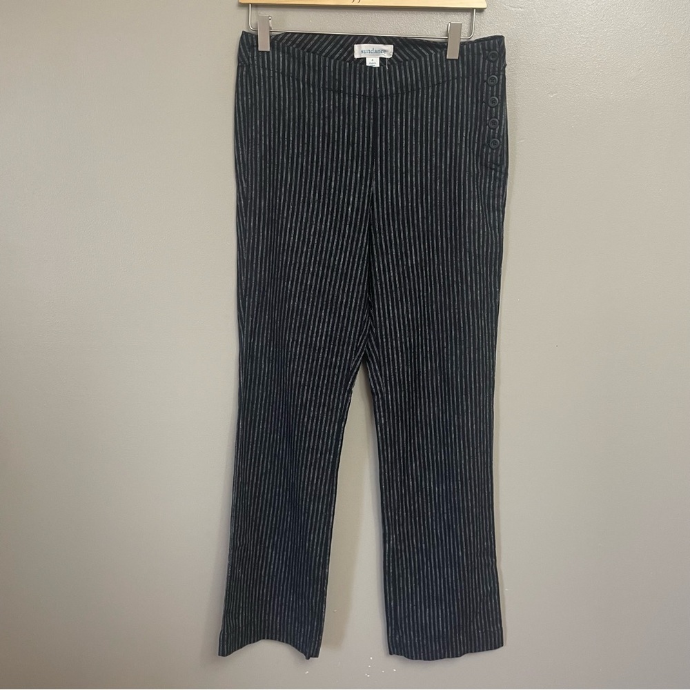 Sundance size 4 Sierra Linen Pinstripe Straight Leg Pants Black Lightweight